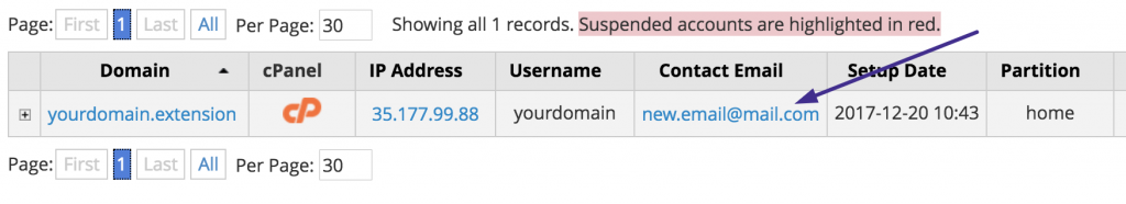update cpanel email address