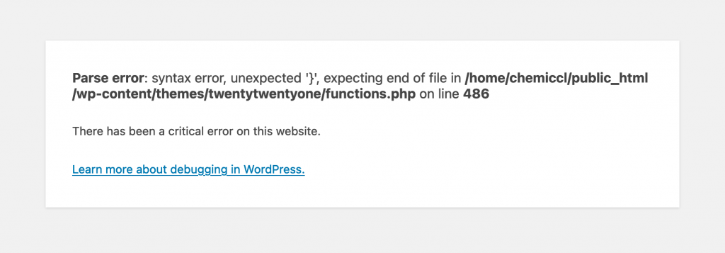 WordPress Syntax Error