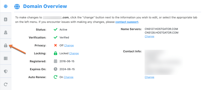 HostGator Domain Locking